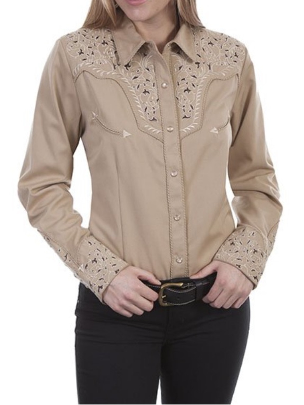 Scully Embroidered Pearl Snap Western Shirt Womens M